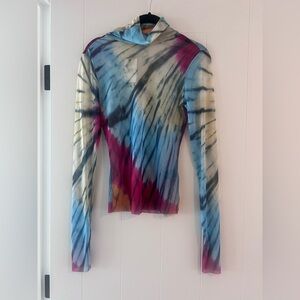 AFRM Blue and Pink Tie-Dye Long Sleeve Blouse